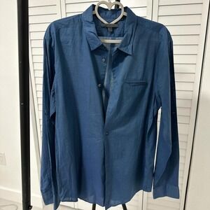 John Varvatos Mens Blue Button Down Long Sleeve Roll Tab Dress Shirt Size Large